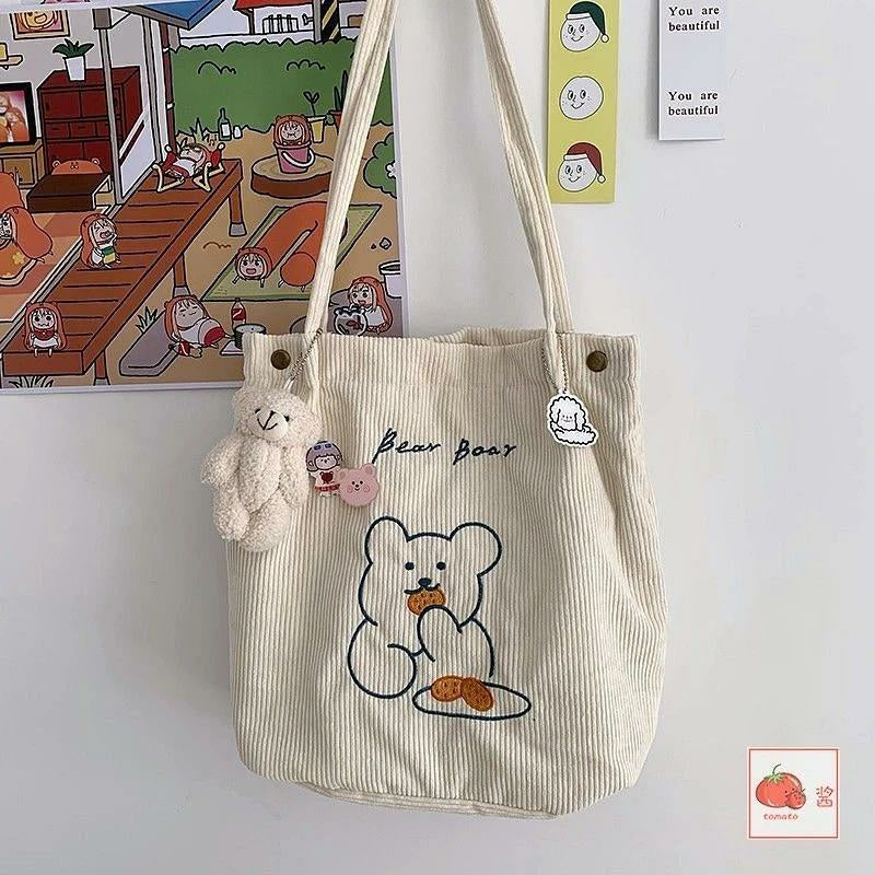 c22, Cute Bear Canvas Bag Korean Corduroy