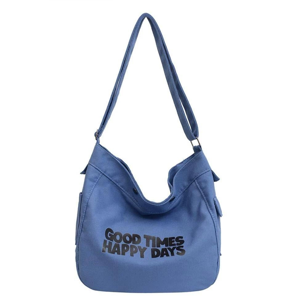 M014, “ Good time “ Letter canvas bag for women 2023 new trendy simple fashion tote bag student class large capacity messenger bag