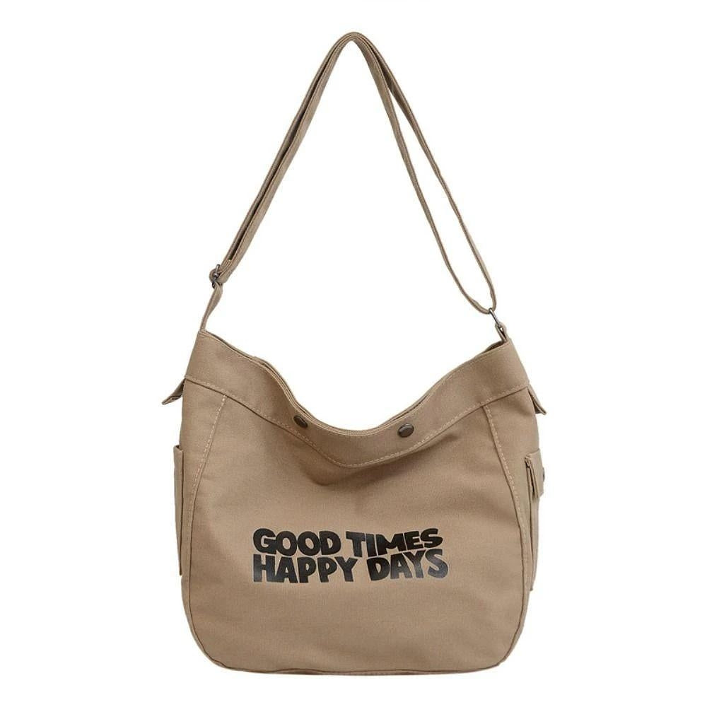 M014, “ Good time “ Letter canvas bag for women 2023 new trendy simple fashion tote bag student class large capacity messenger bag