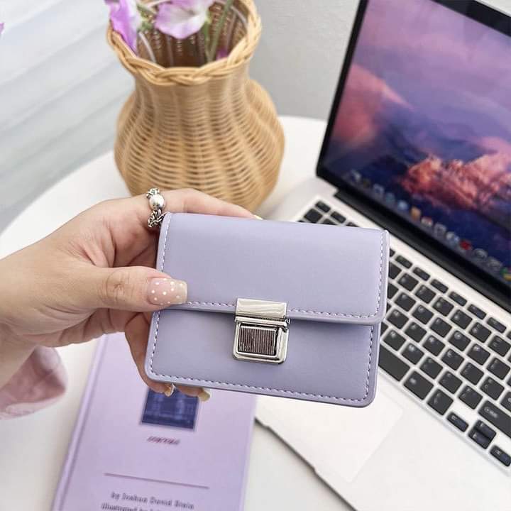 W093, Korean version wallet female mini niche simple portable temperament clamshell metal buckle card bag female ins student wallet