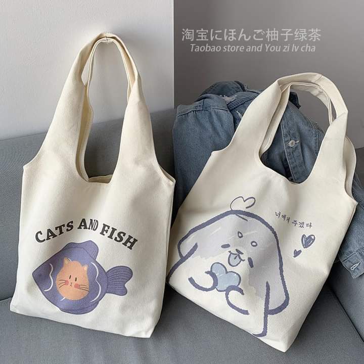 C044, New style canvas bag women's one-shoulder Japanese cute Korean style ins large-capacity students in class portable vest canvas bag
