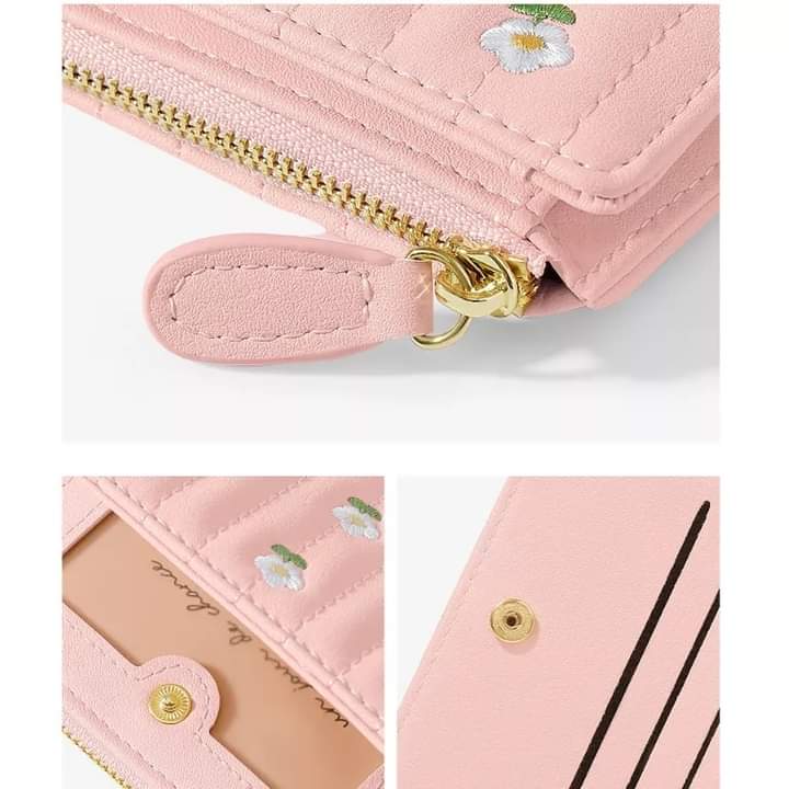 w028, Short wallet, embroidered with flowers, small size, portable, foldable, suitable for female students