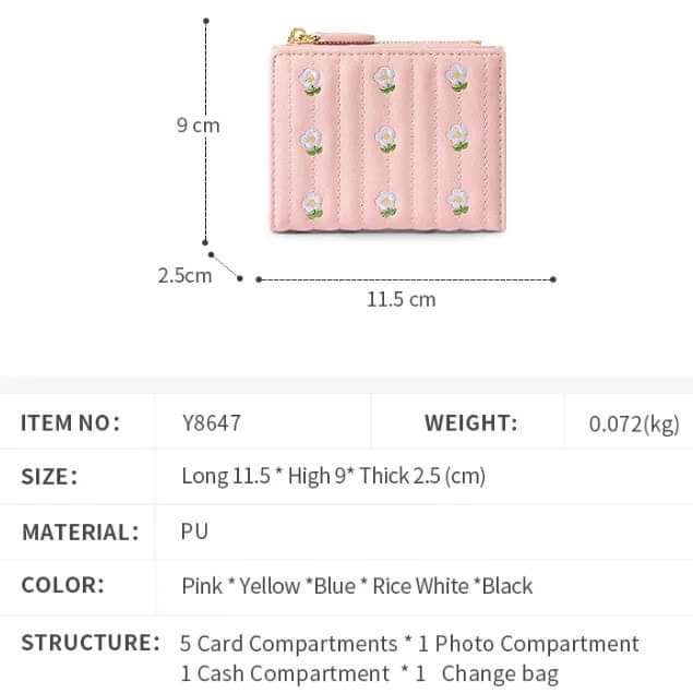 w028, Short wallet, embroidered with flowers, small size, portable, foldable, suitable for female students