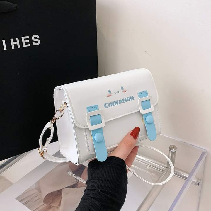 a024, New PU leather shoulder bag, tote shape, square shape, Sanrio Cinnamoroll Kuromi pattern