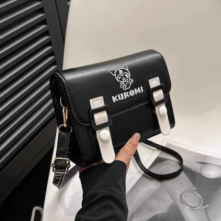 a024, New PU leather shoulder bag, tote shape, square shape, Sanrio Cinnamoroll Kuromi pattern