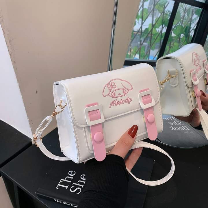a024, New PU leather shoulder bag, tote shape, square shape, Sanrio Cinnamoroll Kuromi pattern