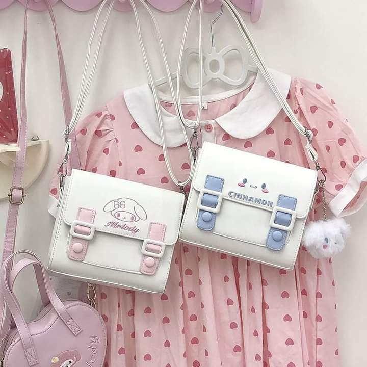 a024, New PU leather shoulder bag, tote shape, square shape, Sanrio Cinnamoroll Kuromi pattern