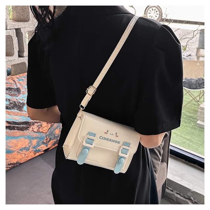 a024, New PU leather shoulder bag, tote shape, square shape, Sanrio Cinnamoroll Kuromi pattern