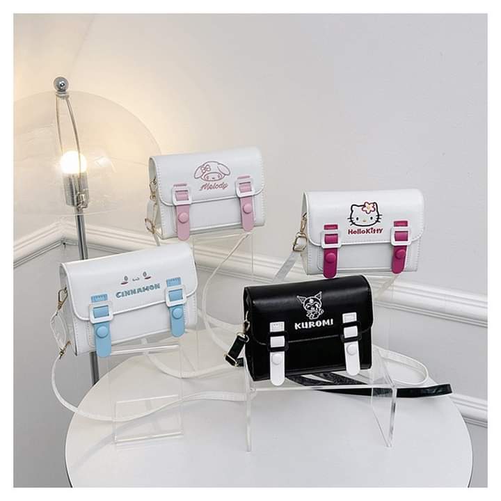 a024, New PU leather shoulder bag, tote shape, square shape, Sanrio Cinnamoroll Kuromi pattern