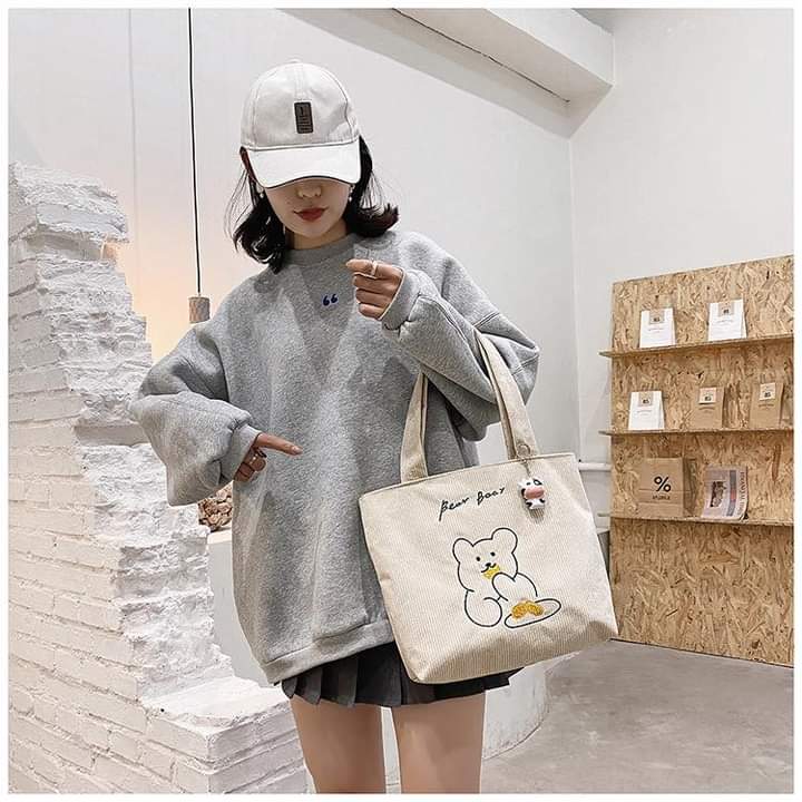 C063, Canvas bag women's shoulder crossbody bag ins bag portable college student class large capacity Japanese style literary simplicity