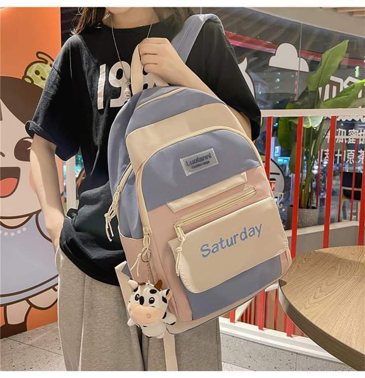 b070, 2023 Student Backpack Female Korean Version Trendy Letter Japanese Campus School Bag Outdoor Travel Computer Backpack