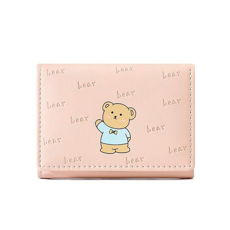 W063, New ins fashion student leather wallet cartoon bear multi-card slot three-fold short women's wallet