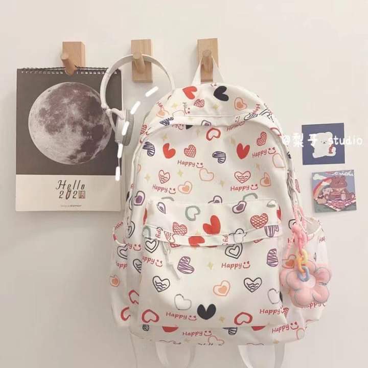 B082, Korean ins cute cartoon print backpack Harajuku ulzzang Japanese versatile soft girl school bag girl backpack