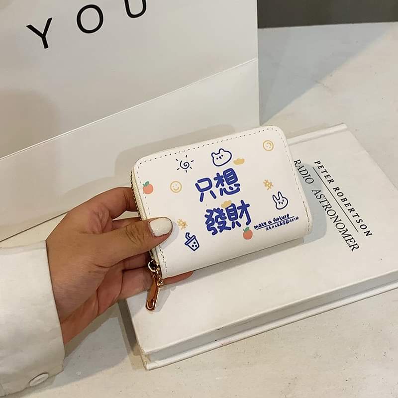 W072, Simple kitten card holder cute female zipper card holder small coin purse anti-degaussing multi-card card holder new