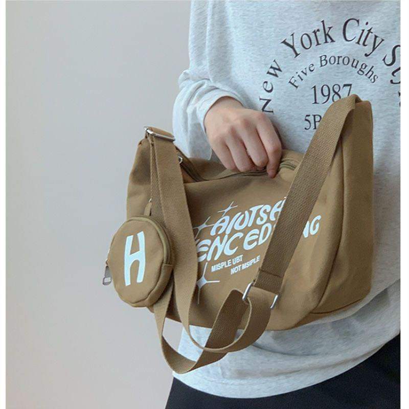 M075, 2024 new student canvas bag for women ins Korean style college style single shoulder crossbody bag tote bag class school bag