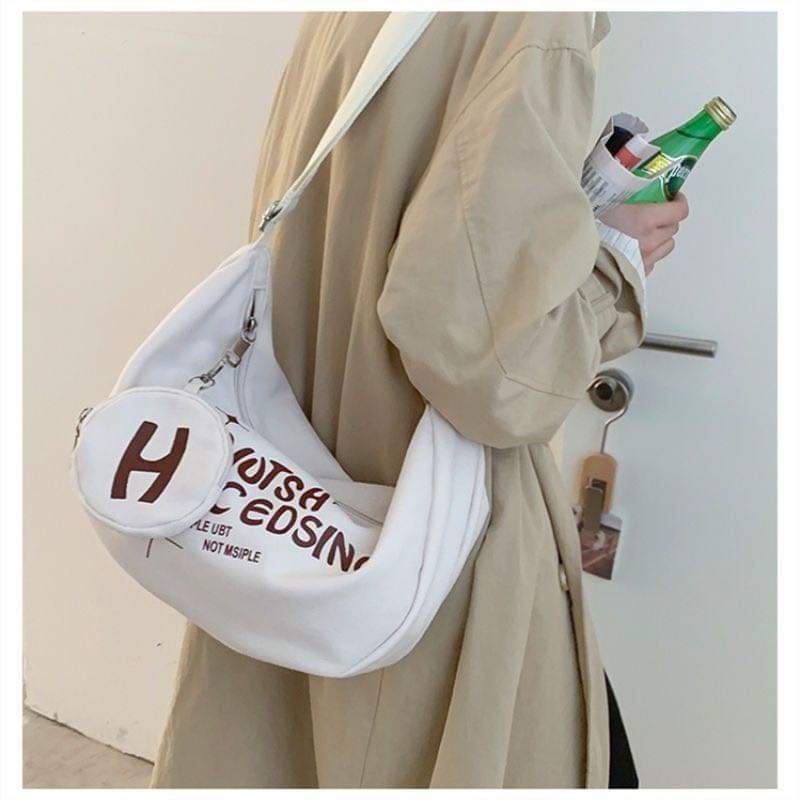 M075, 2024 new student canvas bag for women ins Korean style college style single shoulder crossbody bag tote bag class school bag
