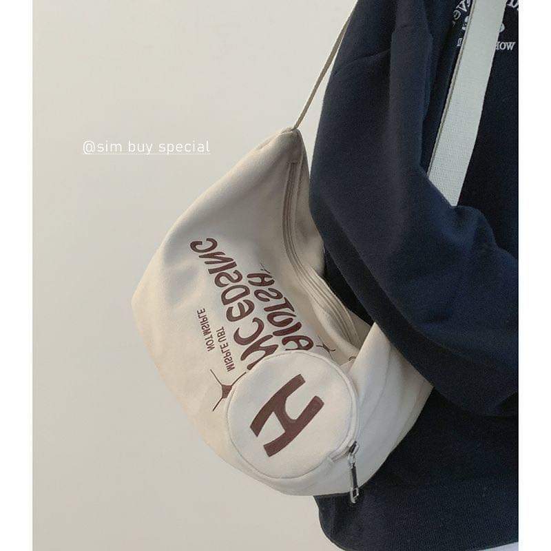 M075, 2024 new student canvas bag for women ins Korean style college style single shoulder crossbody bag tote bag class school bag