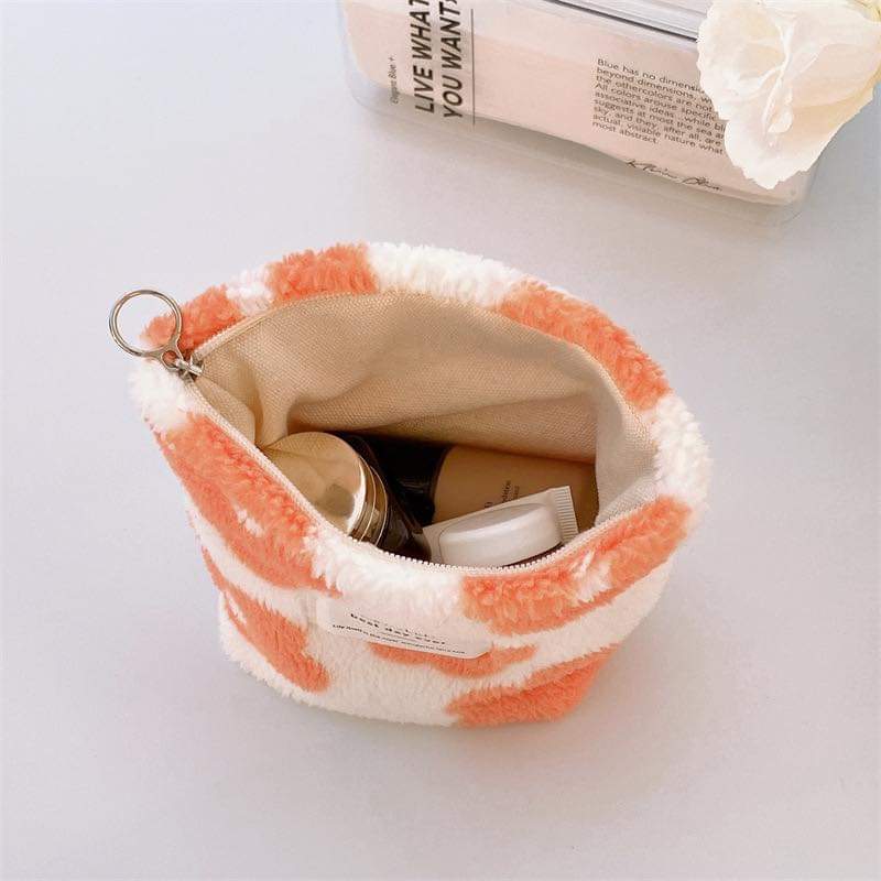 W067, New Japanese and Korean internet celebrity small square bag canvas bag plush flower coin purse lipstick bag storage bag small bag trendy