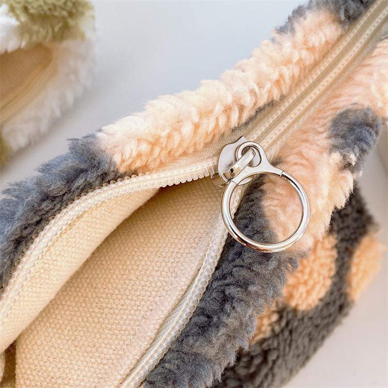 W067, New Japanese and Korean internet celebrity small square bag canvas bag plush flower coin purse lipstick bag storage bag small bag trendy
