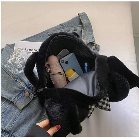 C077, Japanese ins girl heart furry bag large capacity little devil hand bag shoulder bag female gift