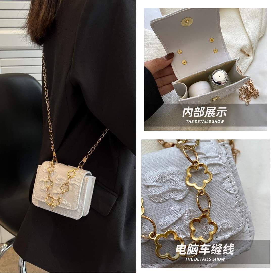 A014, Lace Flower Mini Chain Bag 2024 New Fashion Women's Bag Western Fashion Casual Shoulder Crossbody Bag