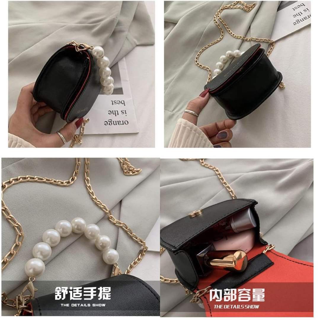 A012, Chic small bag for women 2024 new Korean style chain pearl portable shoulder bag fashion crossbody saddle bag
