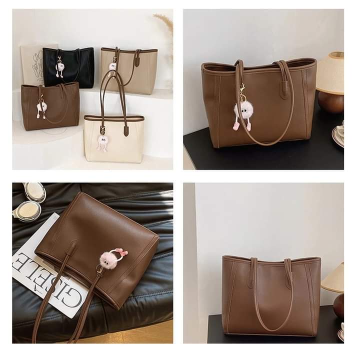 C059 Vintage PU leather shoulder bag, large capacity, Korean style, fashion, minimalist style, good quality, for women, handbag.
(No Keychain)