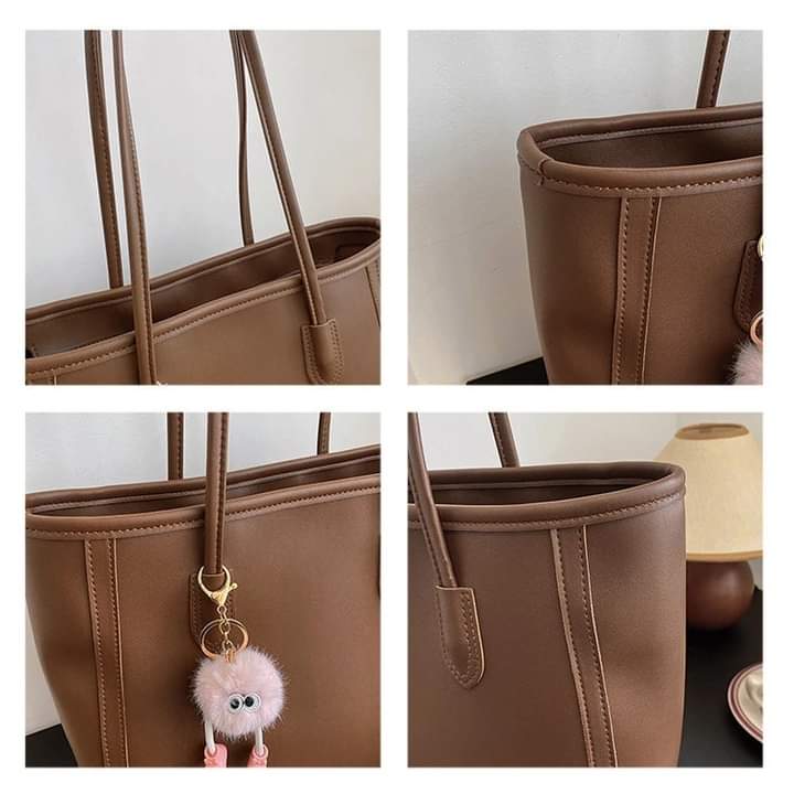 C059 Vintage PU leather shoulder bag, large capacity, Korean style, fashion, minimalist style, good quality, for women, handbag.
(No Keychain)