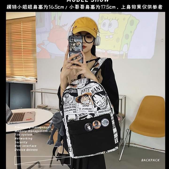 B014, Street trend printed student schoolbags, casual middle and high school student bags, trendy brand printed anime schoolbags for male and female students