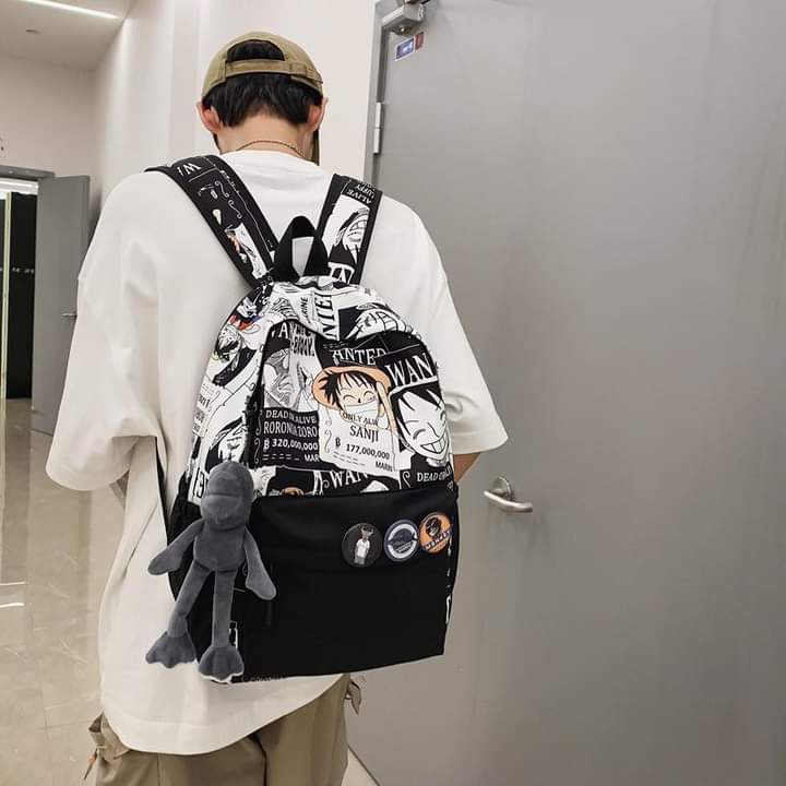 B014, Street trend printed student schoolbags, casual middle and high school student bags, trendy brand printed anime schoolbags for male and female students