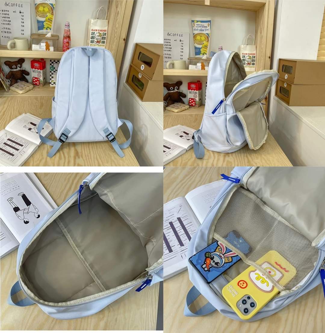 B010, School bag female junior high school students new solid color stitching nylon backpack Korean version of casual high school college students backpack