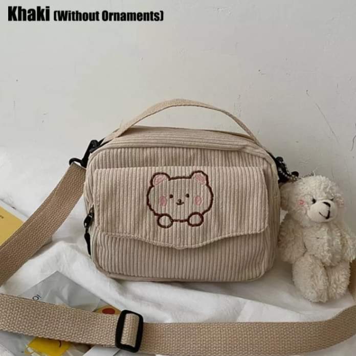 m032, women's corduroy travel sling bag messenger bag school bag handbag crossbody bag