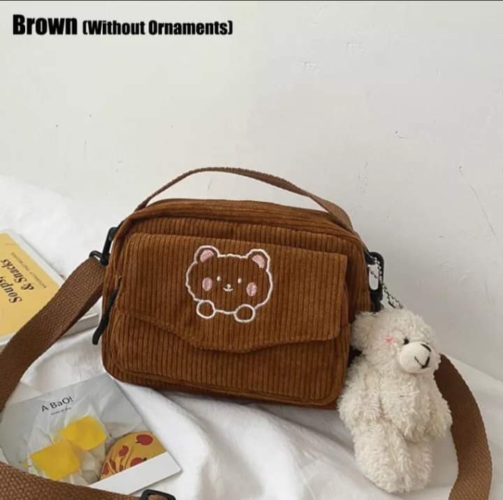 m032, women's corduroy travel sling bag messenger bag school bag handbag crossbody bag