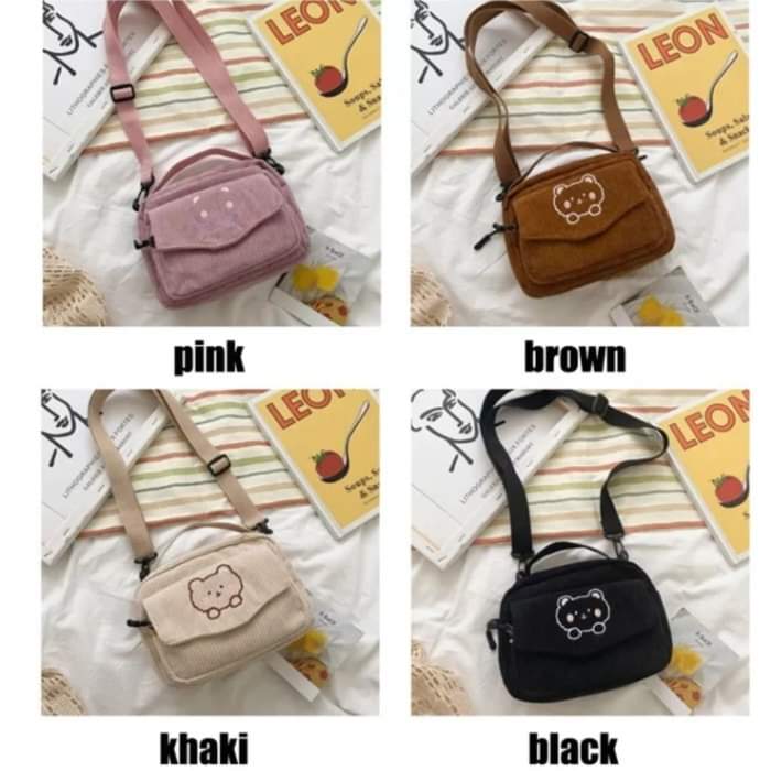 m032, women's corduroy travel sling bag messenger bag school bag handbag crossbody bag