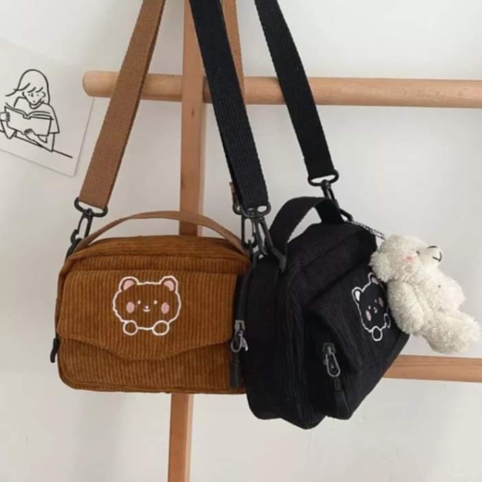 m032, women's corduroy travel sling bag messenger bag school bag handbag crossbody bag