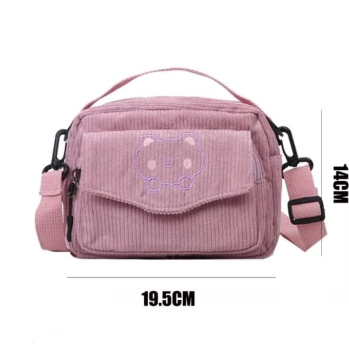 m032, women's corduroy travel sling bag messenger bag school bag handbag crossbody bag