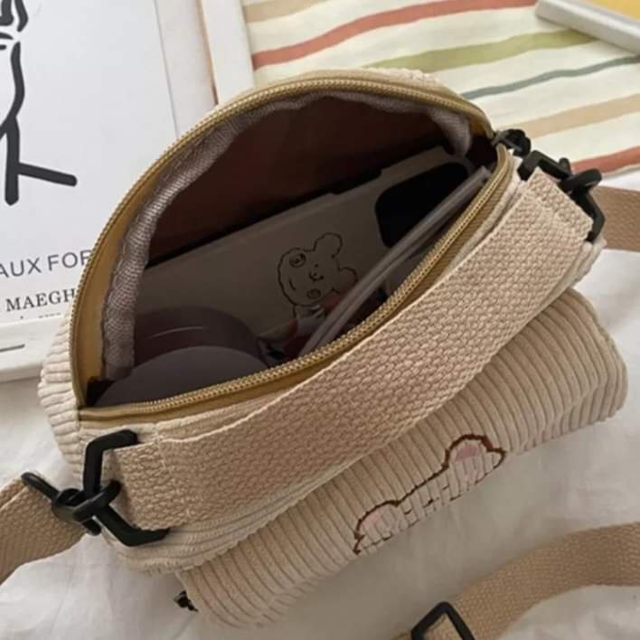 m032, women's corduroy travel sling bag messenger bag school bag handbag crossbody bag