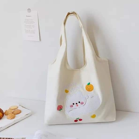 c034,Canvas bag, large FUNNY BEAR pattern,cute korean look