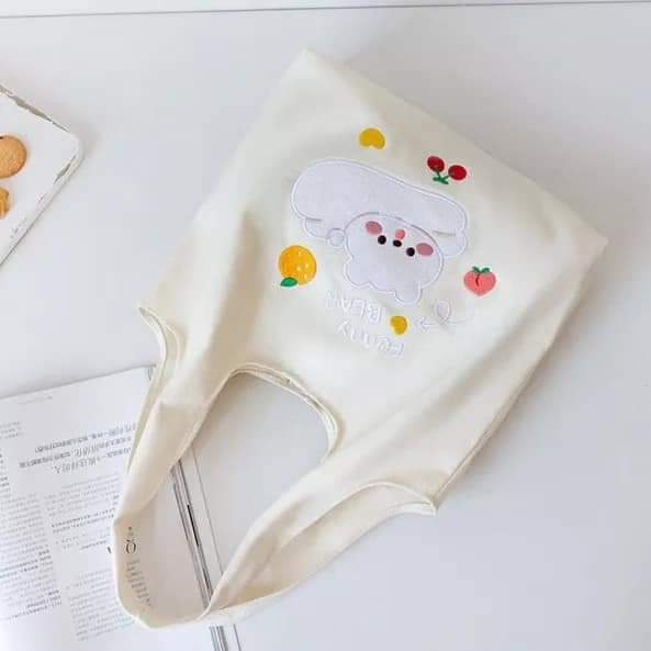 c034,Canvas bag, large FUNNY BEAR pattern,cute korean look