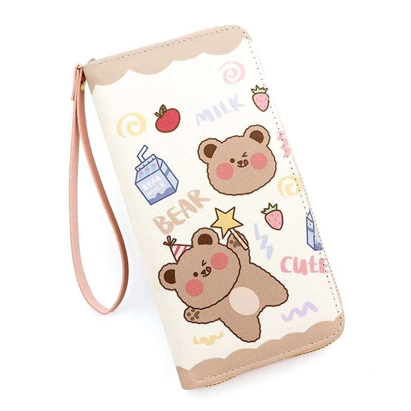 W043, 2023 New Cute Long Cartoon Wallet Students Dedicated Large-capacity Multi-Card Zipper Mobile Phone Bag Clutch