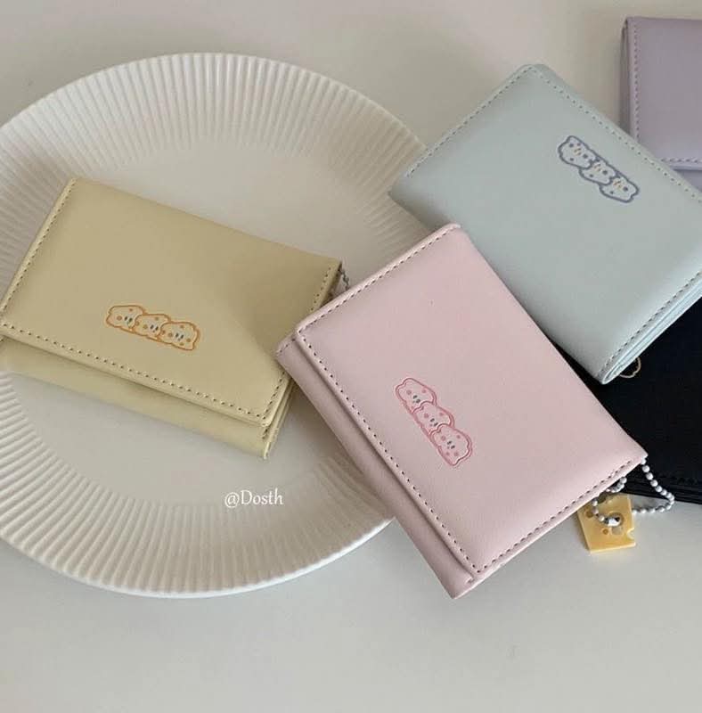 W092, Cheese Wallet Japanese Cute Card Holder Short Women's Coin Purse Three-fold Small Fresh Embroidery Texture Forest Original