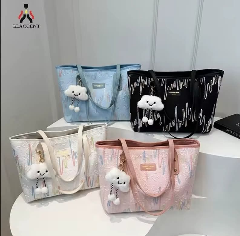 c018, Leisure commuter large capacity bag Women's new fashion college class single shoulder striped embroidery Tote bag