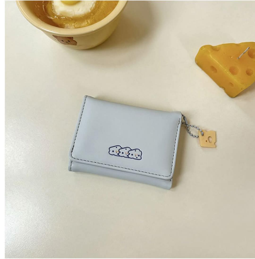 W092, Cheese Wallet Japanese Cute Card Holder Short Women's Coin Purse Three-fold Small Fresh Embroidery Texture Forest Original