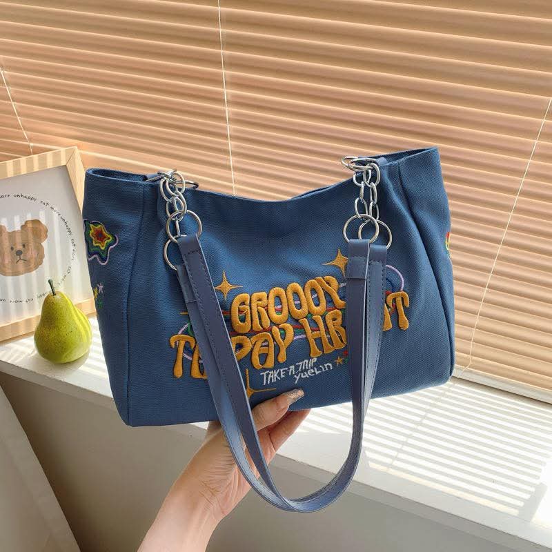 C73, 2025 autumn new canvas women's bag large capacity fashion leisure ins lazy style shoulder bag trendy tote bag women