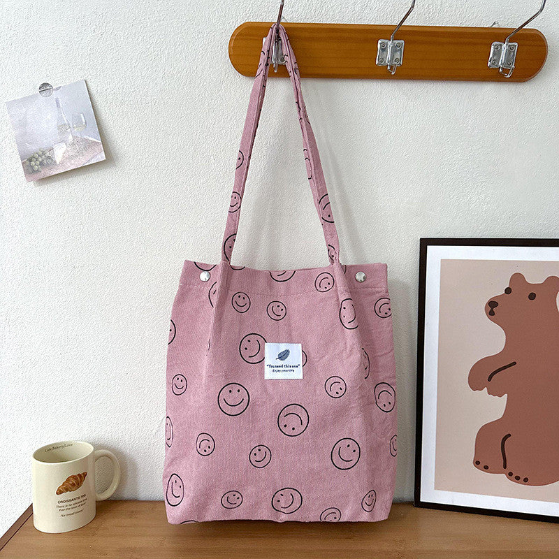 C58, Korean corduroy shoulder tote bag portable canvas bag large capacity portable ins Japanese girl student bag