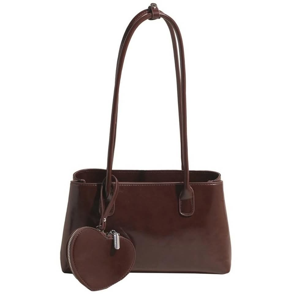 a055, Leather shoulder tote bag လေး အရမ်းလှ ဘေးက heart အိတ်သေးသေးလေးလည်းပါတာမို့ ချစ်စရာကောင်းသောပါရှင့် ပစ္စည်းလည်းအများကြီးဆန့်တဲ့အိတ်လေးပါရှင့်