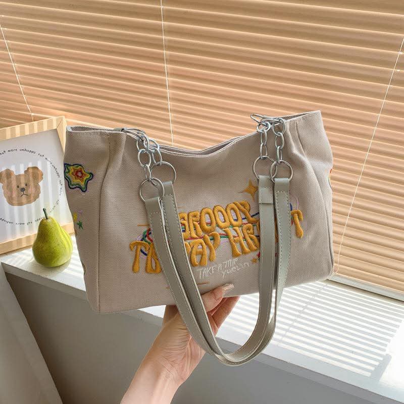C73, 2025 autumn new canvas women's bag large capacity fashion leisure ins lazy style shoulder bag trendy tote bag women