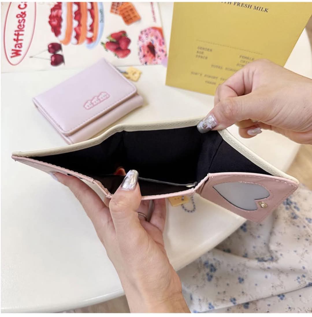 W092, Cheese Wallet Japanese Cute Card Holder Short Women's Coin Purse Three-fold Small Fresh Embroidery Texture Forest Original