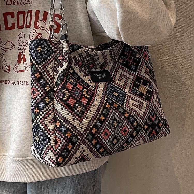 C090, Large-capacity commuter canvas bag for women, ins Internet celebrity hot style, versatile shoulder tote bag for class