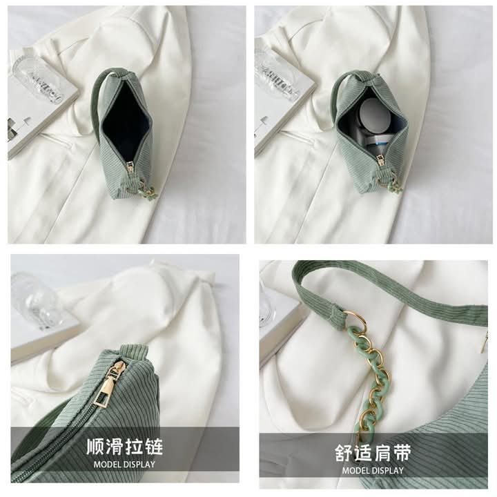 M021, Corduroy chain shoulder bag women's fashion lightweight underarm bag retro trend handbag spring new women's bag